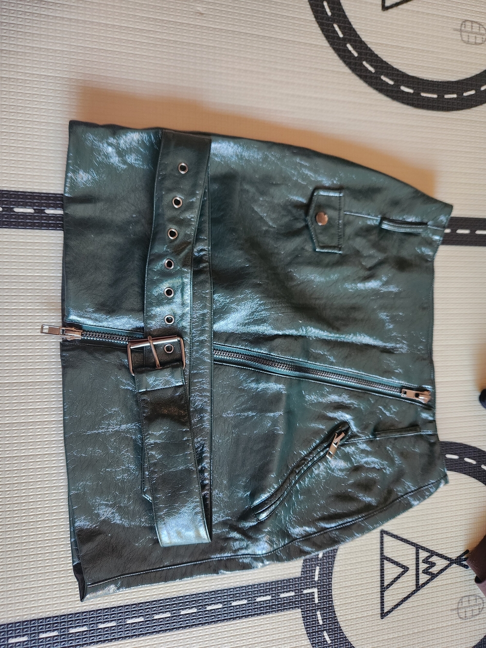 Faux Leather Green Mini Skirt with Belt